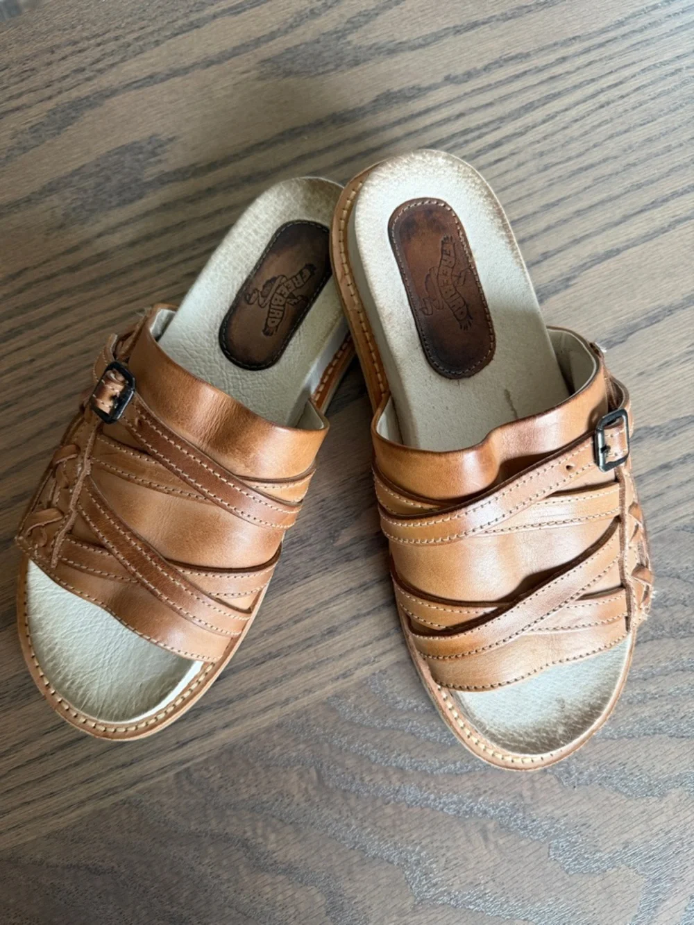 freebird Tan Leather Slip-On Mules with Adjustable Buckle - Picture 1 of 4